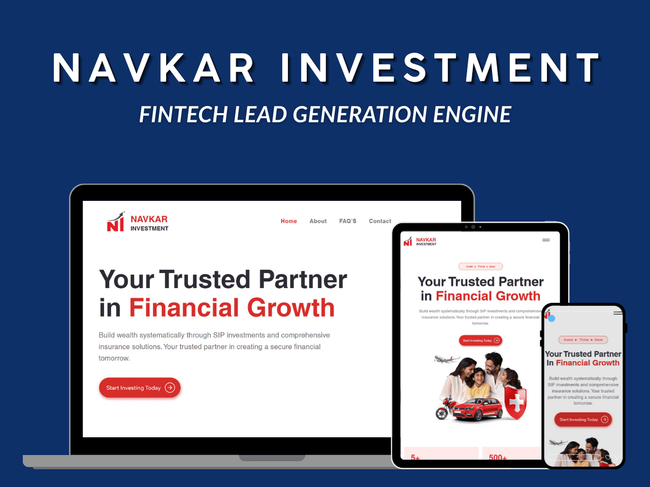 Custom CRM dashboard for Navkar Investment showing sales pipeline and lead management.